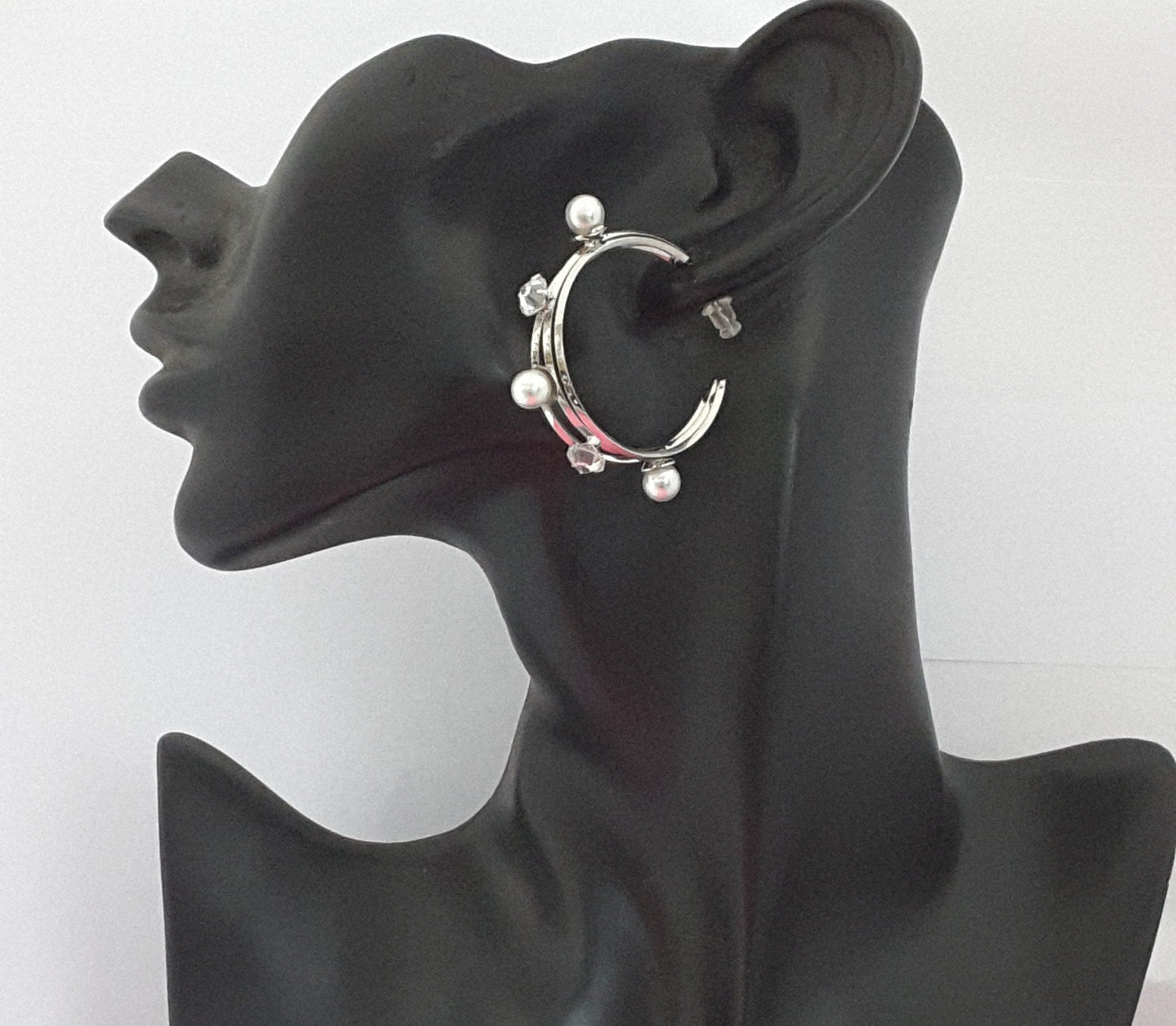 Moonstruck Pearl and Diamond Silver Hoop Earrings for Women - www.MoonstruckINC.com