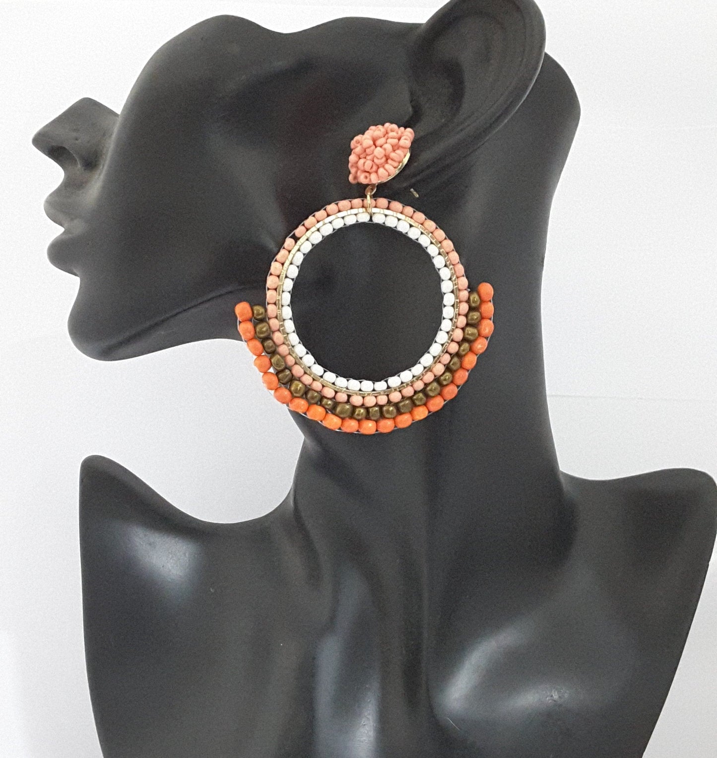 Moonstruck Round Beaded Dangle Earrings for Women (Peach) - www.MoonstruckINC.com