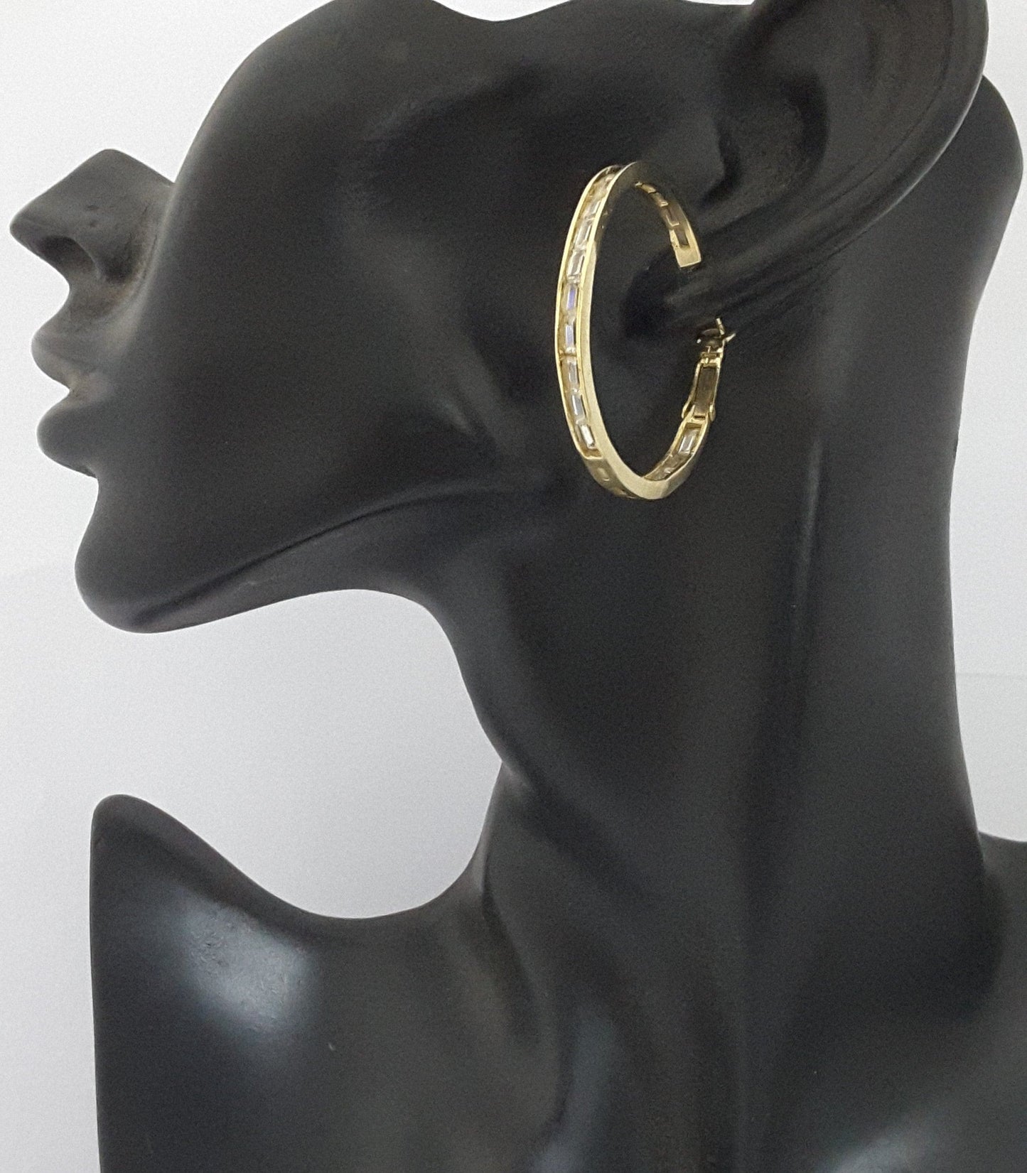 Moonstruck Baguette Stone Gold/Golden Hoop Earrings for Women - www.MoonstruckINC.com