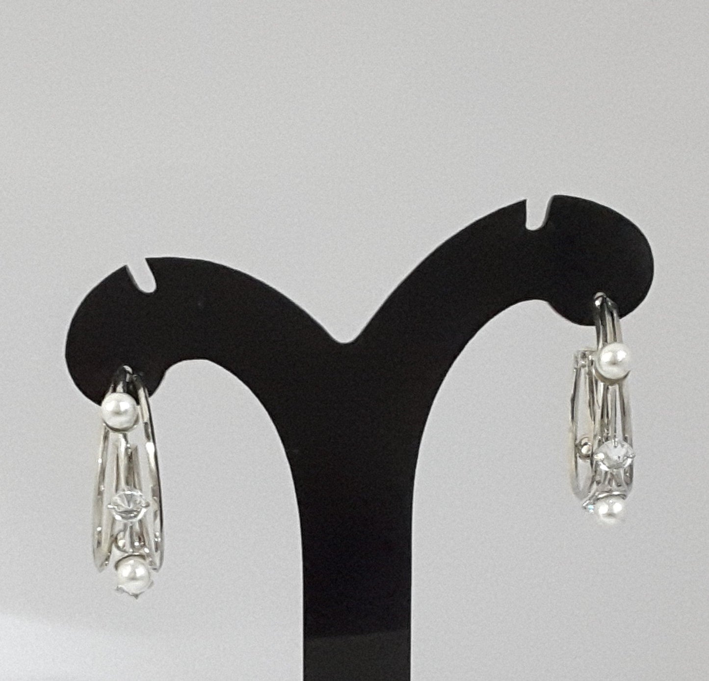 Moonstruck Pearl and Diamond Silver Hoop Earrings for Women - www.MoonstruckINC.com