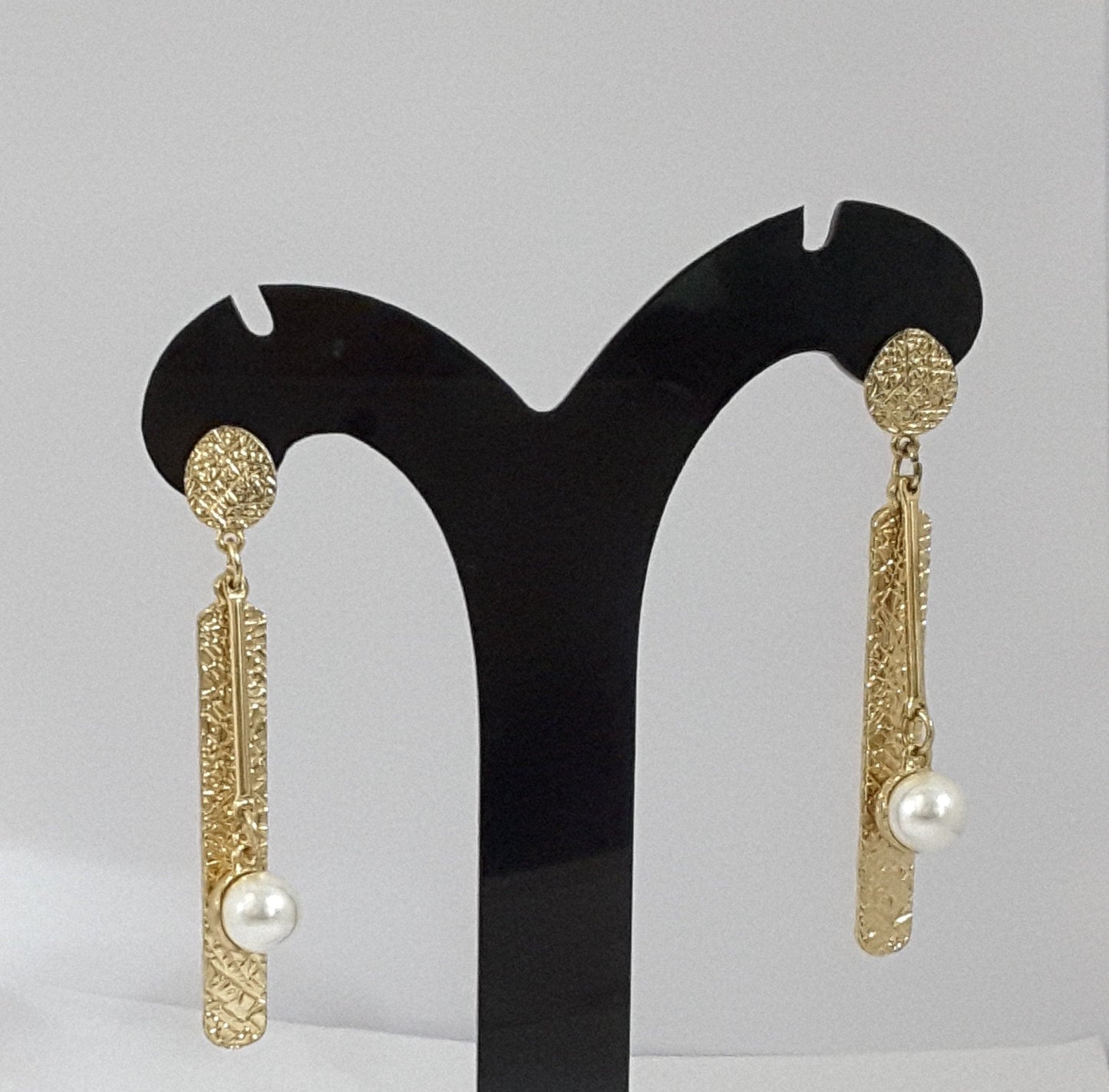 Moonstruck Textured Gold/Golden Dangle Geometric Earrings for Women - www.MoonstruckINC.com