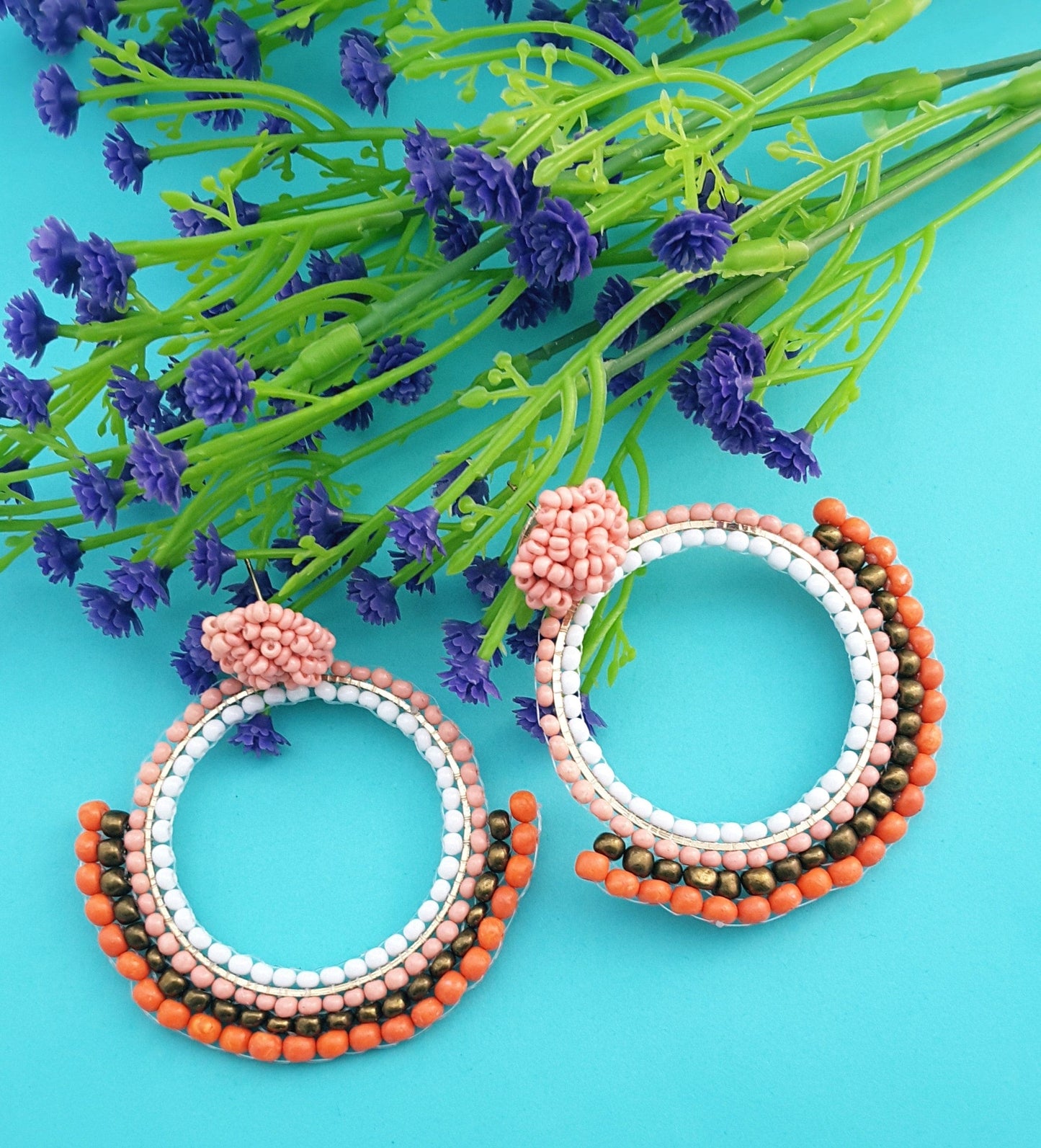 Moonstruck Round Beaded Dangle Earrings for Women (Peach) - www.MoonstruckINC.com