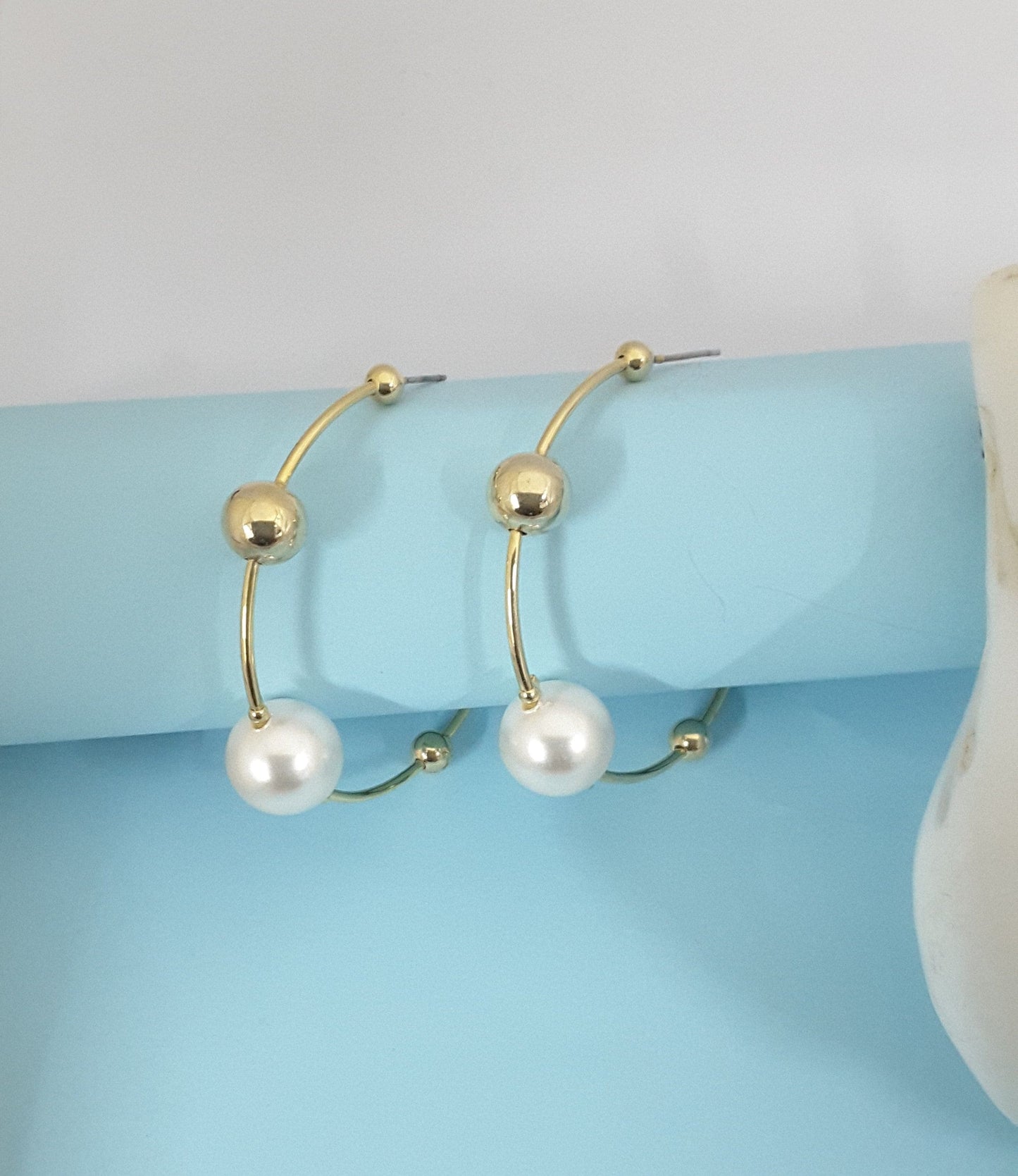 Moonstruck Gold/Golden Pearl Hoop Earrings for Women - www.MoonstruckINC.com