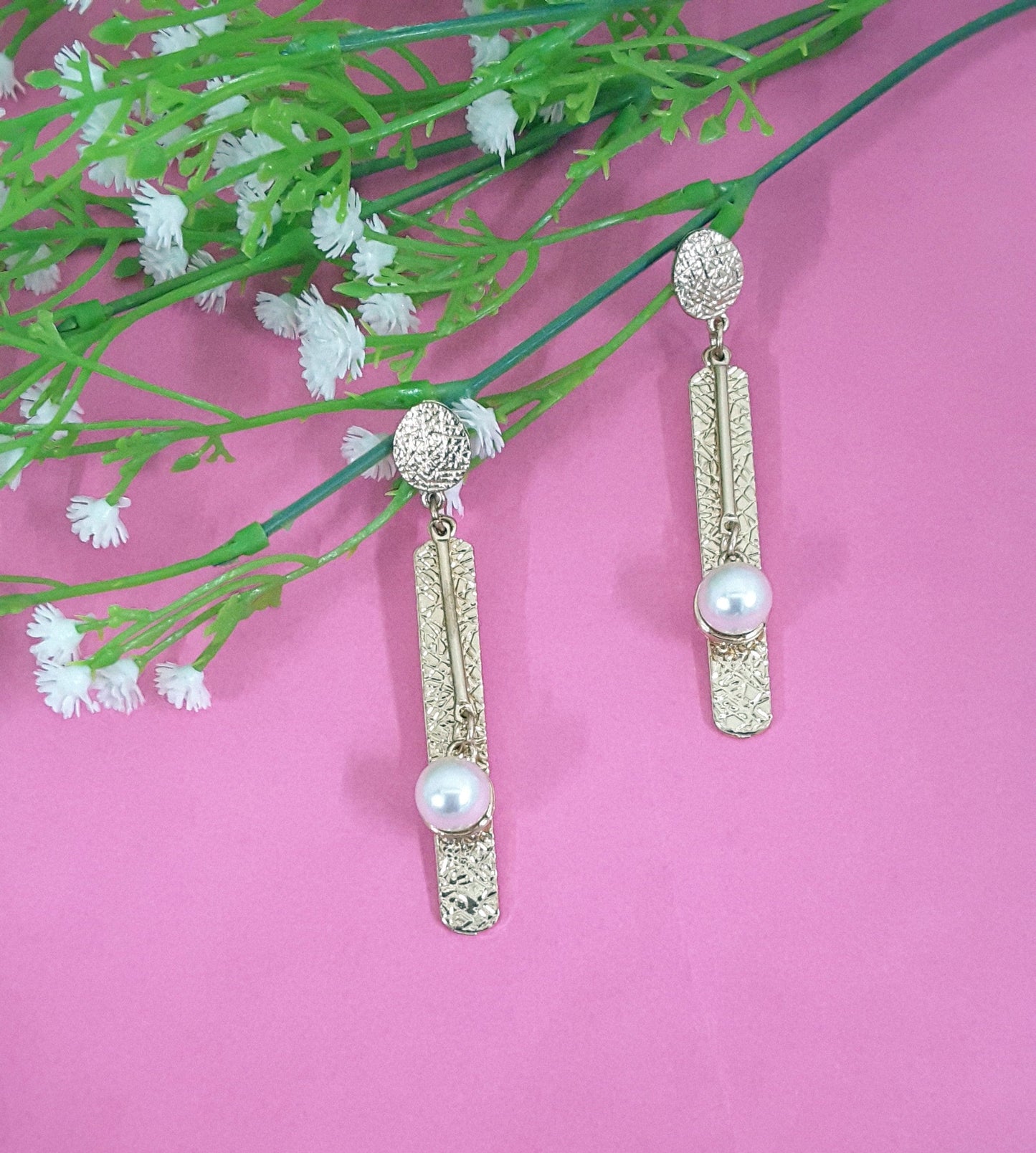 Moonstruck Textured Gold/Golden Dangle Geometric Earrings for Women - www.MoonstruckINC.com