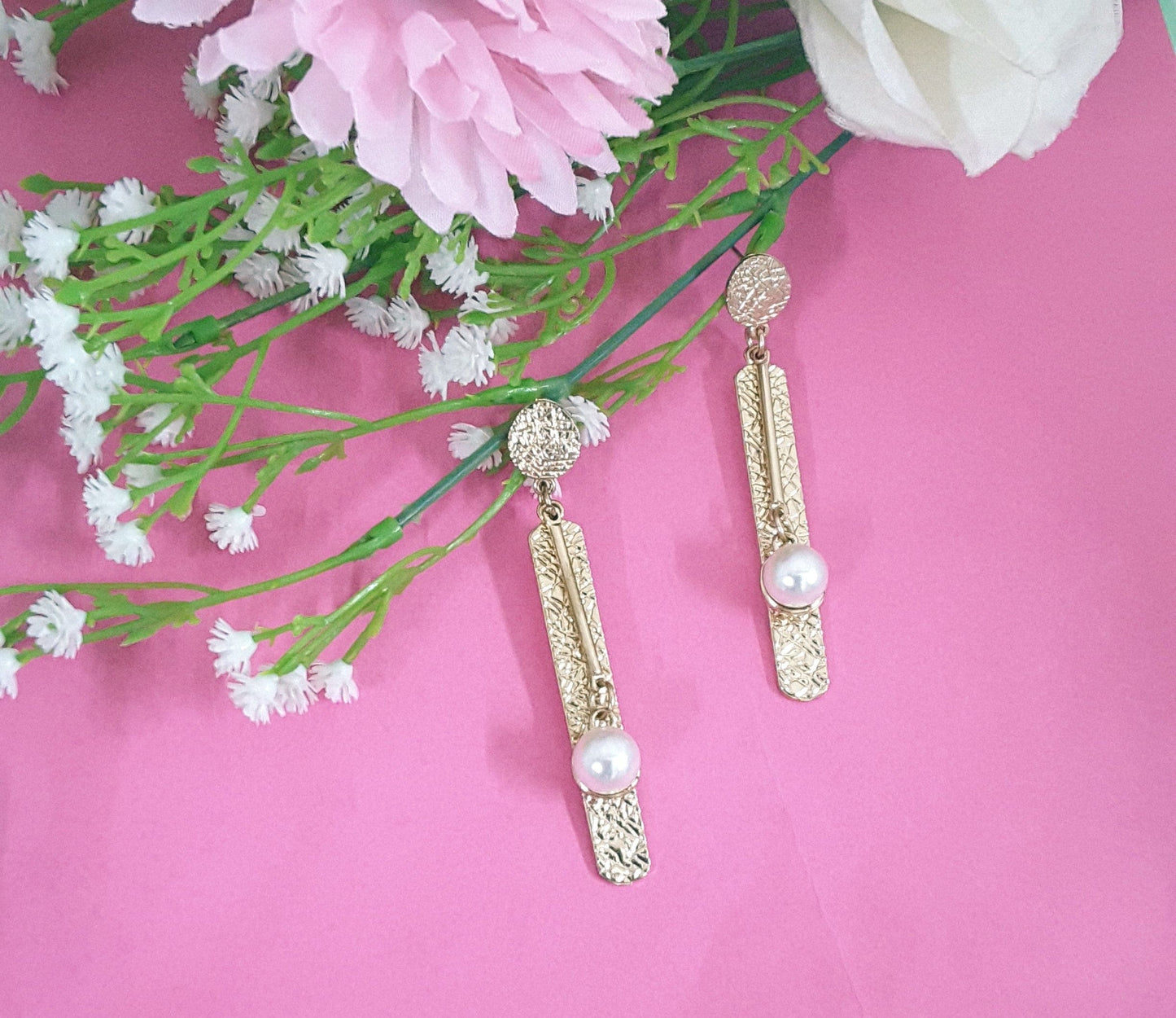 Moonstruck Textured Gold/Golden Dangle Geometric Earrings for Women - www.MoonstruckINC.com