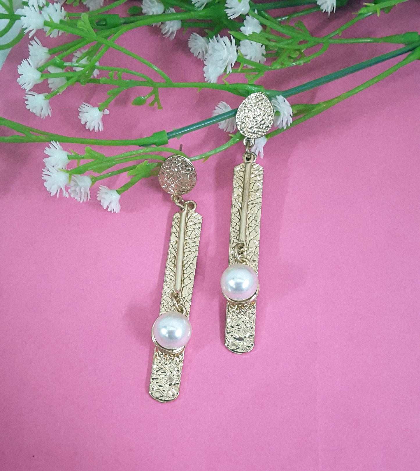 Moonstruck Textured Gold/Golden Dangle Geometric Earrings for Women - www.MoonstruckINC.com