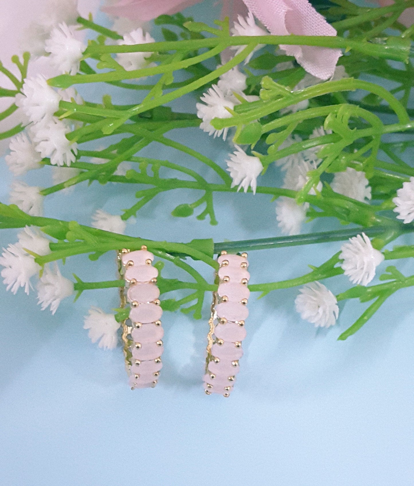 Moonstruck Pink Stone Gold/Golden Hoop Earrings for Women - www.MoonstruckINC.com