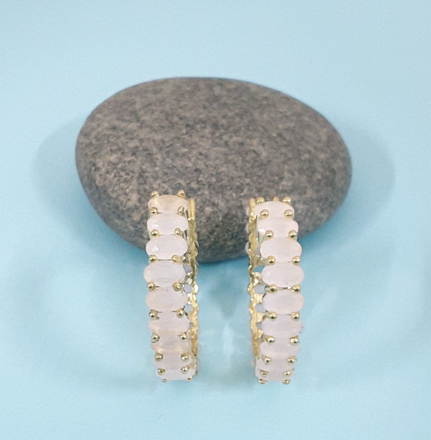 Moonstruck Pink Stone Gold/Golden Hoop Earrings for Women - www.MoonstruckINC.com