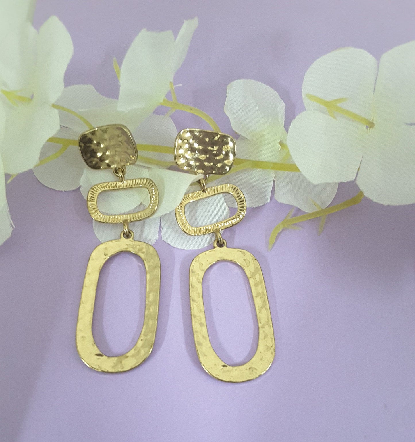 Moonstruck Textured Gold/Golden Dangle Earrings for Women - www.MoonstruckINC.com