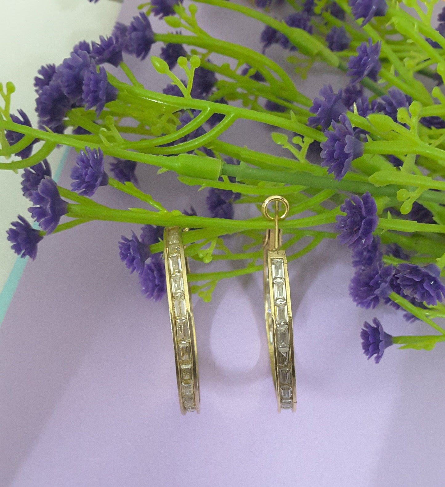 Moonstruck Baguette Stone Gold/Golden Hoop Earrings for Women - www.MoonstruckINC.com