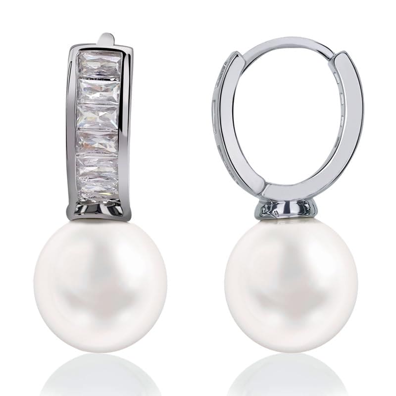 Elegant Pearl Drop Earrings for Women – Classic White Faux Baguettes Pearl Dangle Earrings – Lightweight Silver Tone Statement Jewelry for Weddings, Parties & Gifting