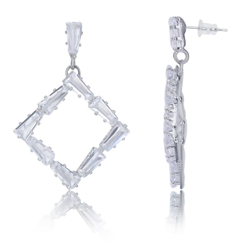 Moonstruck Fashion Jewellery Cubic Zirconia Silver Geometric Tapered Baguettes Earrings for Women - Statement Jewelry for Party, Wedding, Evening Wear, Hypoallergenic Design