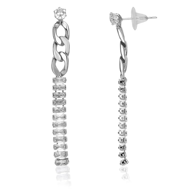 Moonstruck Fashion Jewellery Crystal Silver Dangle Earrings for Women - Statement Jewelry for Party, Wedding, Evening Wear, Elegant Design