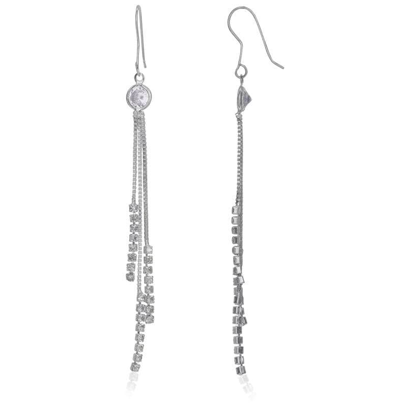 Moonstruck Fashion Jewellery Sterling Silver Long Dangle Earrings with Cubic Zirconia - Elegant Drop Earrings for Women, Perfect for Weddings, Parties, Glamorous Gifts