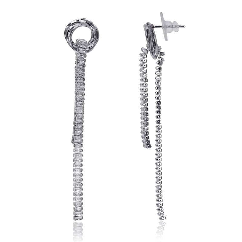Moonstruck Fashion Jewellery Glamorous Cubic Zirconia Knot Dangle Baguettes Earrings for Women - Elegant Drop Jewelry for Party, Wedding, Evening Wear, Statement Accessories