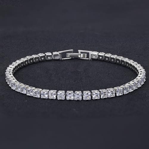 Moonstruck Fashion Jewellery Crystal Silver Tennis Bracelet for Women - Elegant Statement Jewelry for Party, Wedding, Evening Wear, Secure Design