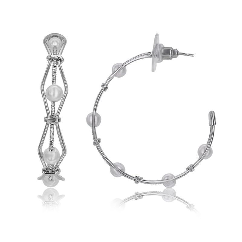 Moonstruck Fashion Jewellery Geometric Pearl Hoop Earrings for Women Silver Plated Lightweight Statement Fashion Jewellery Gift Box