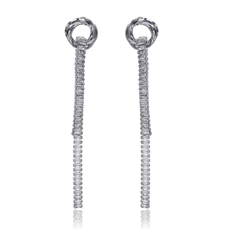 Moonstruck Fashion Jewellery Glamorous Cubic Zirconia Knot Dangle Baguettes Earrings for Women - Elegant Drop Jewelry for Party, Wedding, Evening Wear, Statement Accessories
