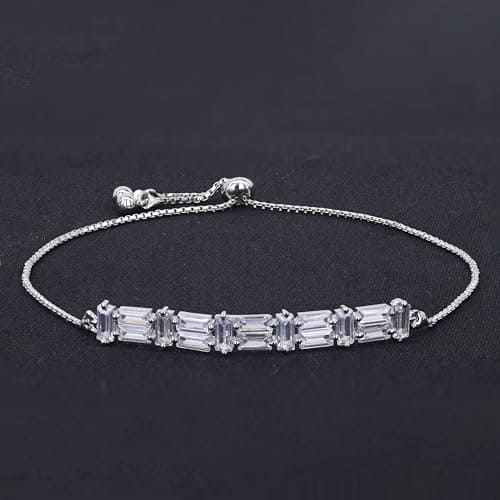 Moonstruck Fashion Jewellery Cubic Zirconia Silver Baguettes Bracelet for Women - Elegant Statement Jewelry for Party, Wedding, Evening Wear, Adjustable Design