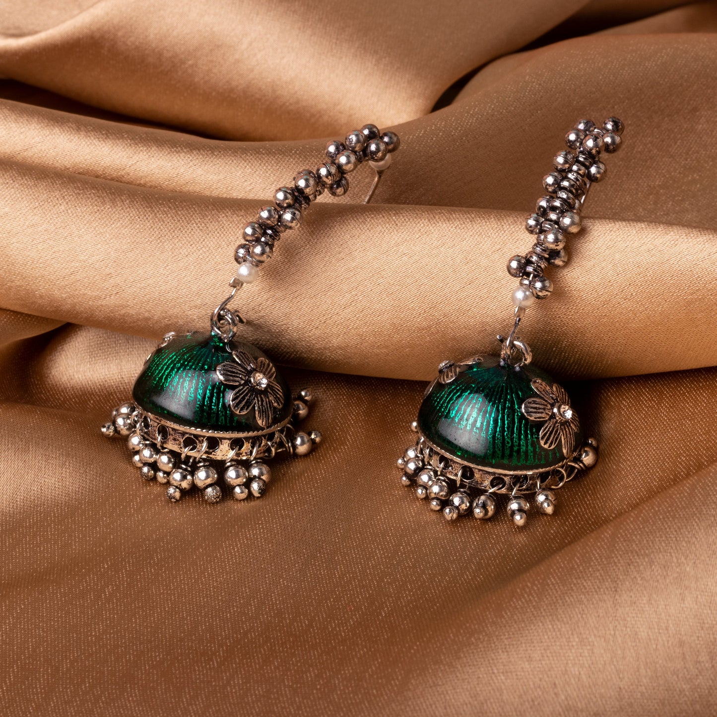Moonstruck Gold Pearl Hoop Jhumki Fashion Earrings For Women (Green) - www.MoonstruckINC.com