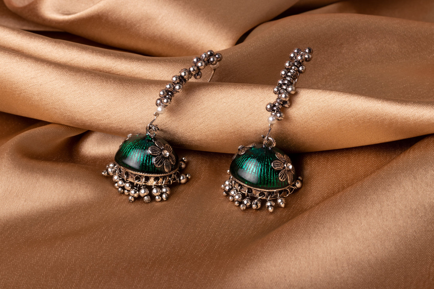 Moonstruck Gold Pearl Hoop Jhumki Fashion Earrings For Women (Green) - www.MoonstruckINC.com