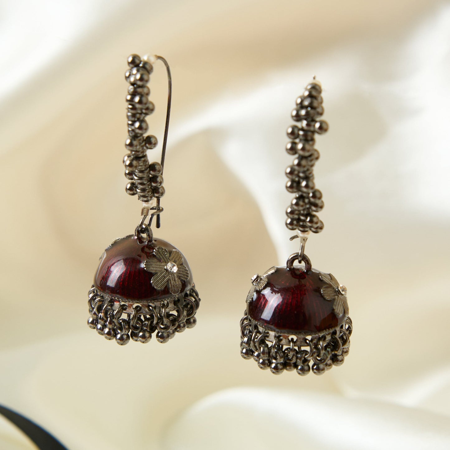 Moonstruck Gold Pearl Hoop Jhumki Fashion Earrings For Women (Maroon) - www.MoonstruckINC.com
