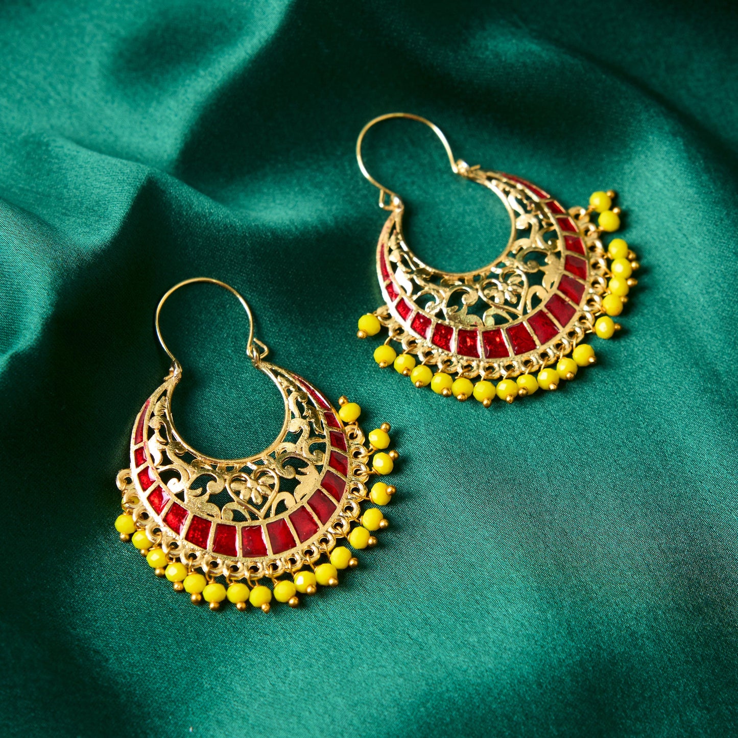 Moonstruck Traditional Indian Gold Plated Alloy Chandbali Hoop Earrings for Women (Maroon) - www.MoonstruckINC.com