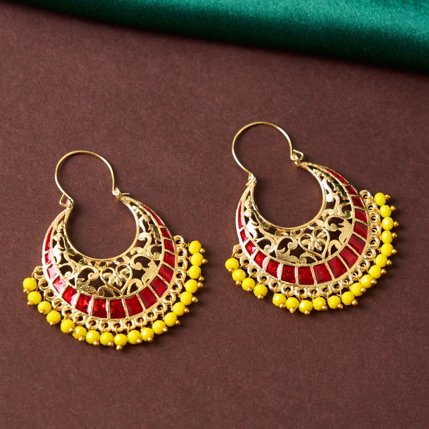 Moonstruck Traditional Indian Gold Plated Alloy Chandbali Hoop Earrings for Women (Maroon) - www.MoonstruckINC.com