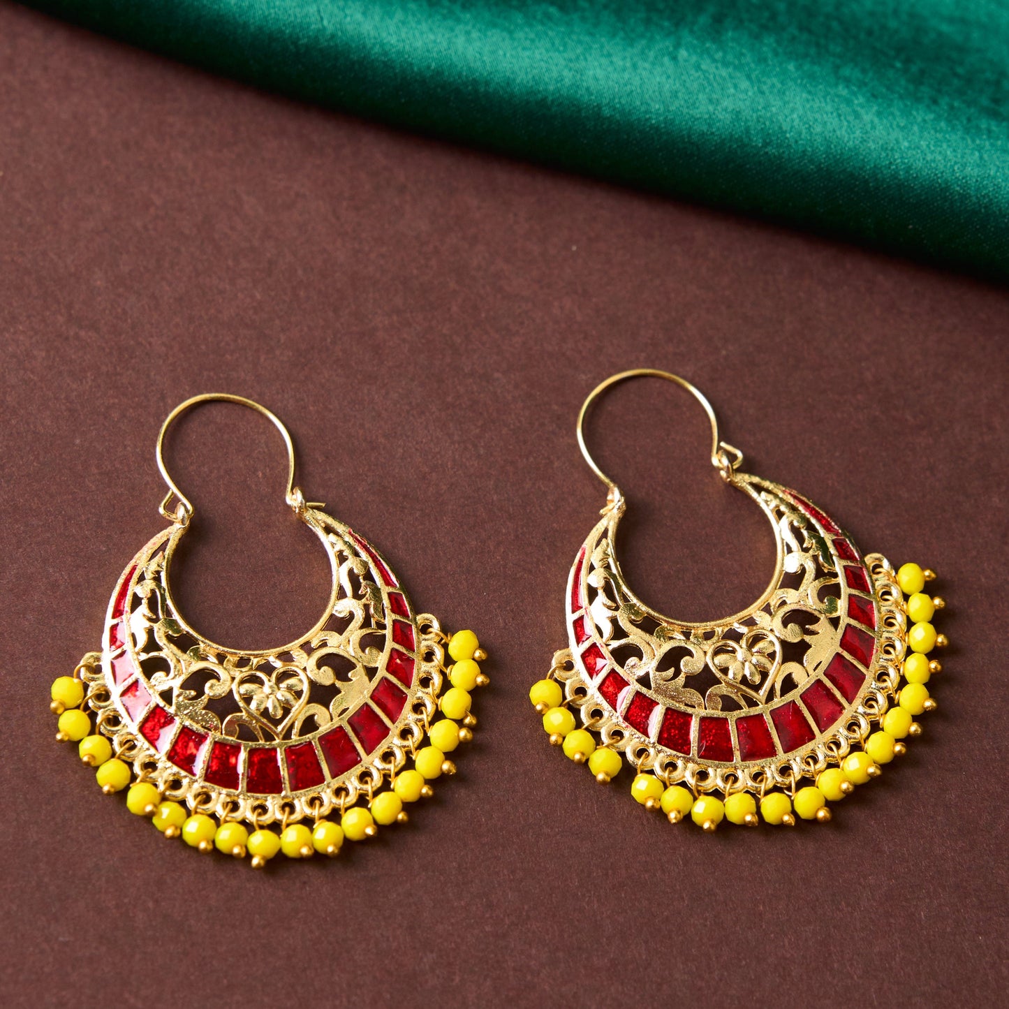 Moonstruck Traditional Indian Gold Plated Alloy Chandbali Hoop Earrings for Women (Maroon) - www.MoonstruckINC.com