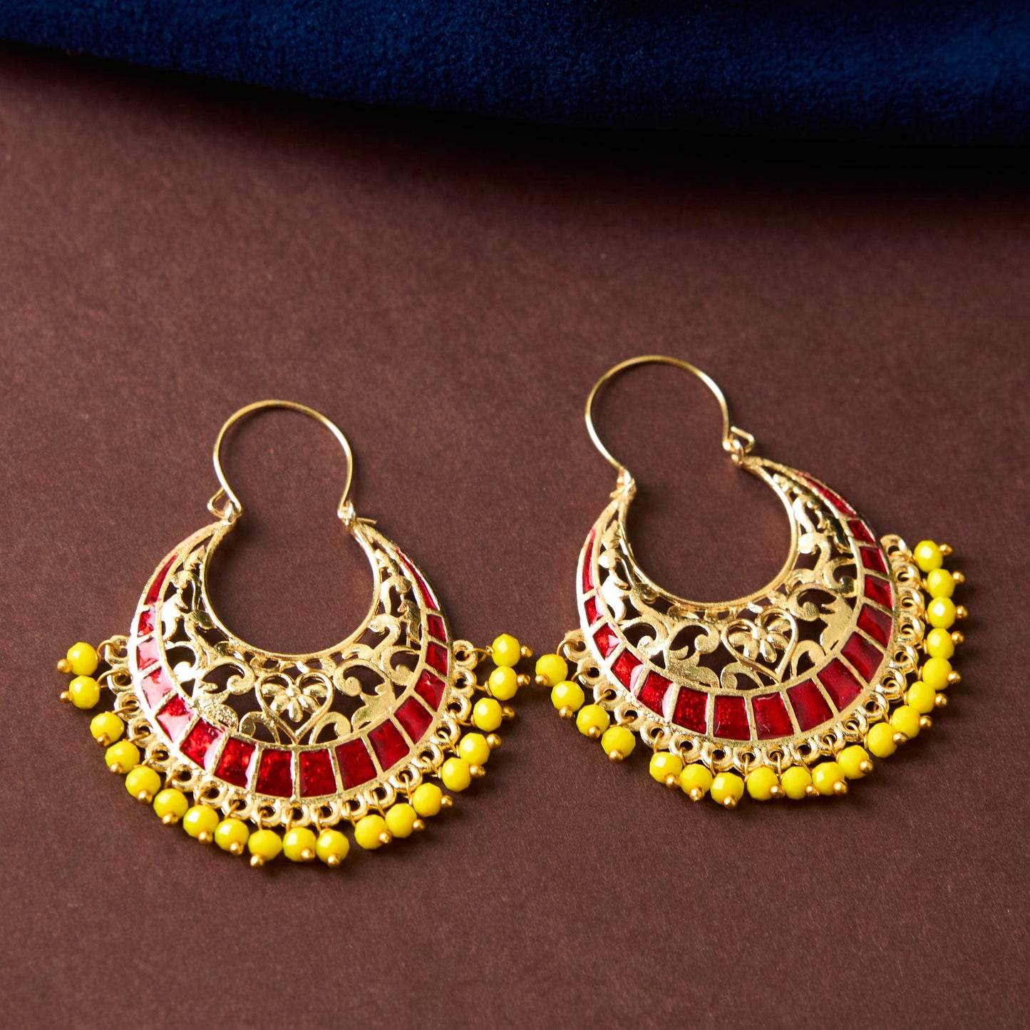 Moonstruck Traditional Indian Gold Plated Alloy Chandbali Hoop Earrings for Women (Maroon) - www.MoonstruckINC.com