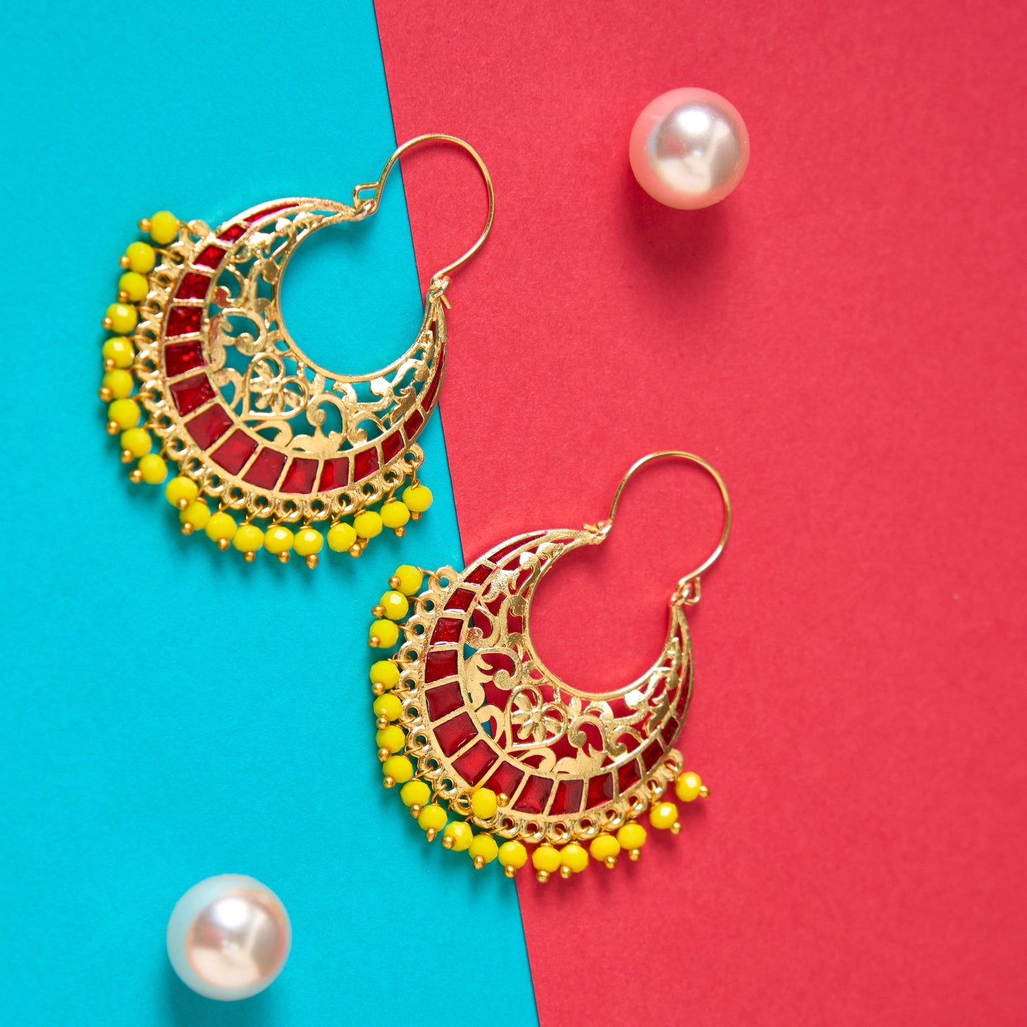 Moonstruck Traditional Indian Gold Plated Alloy Chandbali Hoop Earrings for Women (Maroon) - www.MoonstruckINC.com