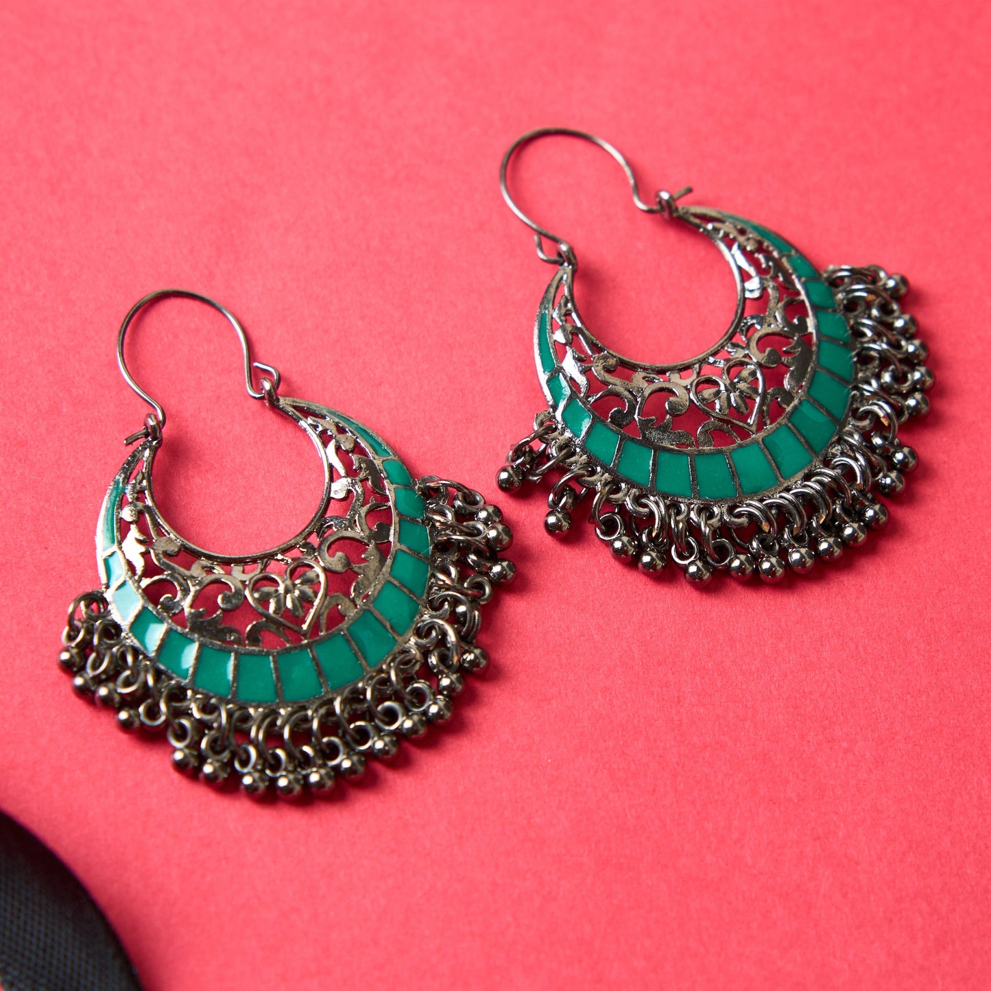 Moonstruck Traditional Oxidised Indian Chandbali Hoop Earrings for Women (Green) - www.MoonstruckINC.com