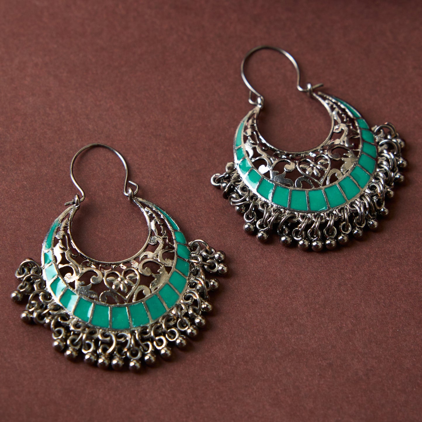 Moonstruck Traditional Oxidised Indian Chandbali Hoop Earrings for Women (Green) - www.MoonstruckINC.com
