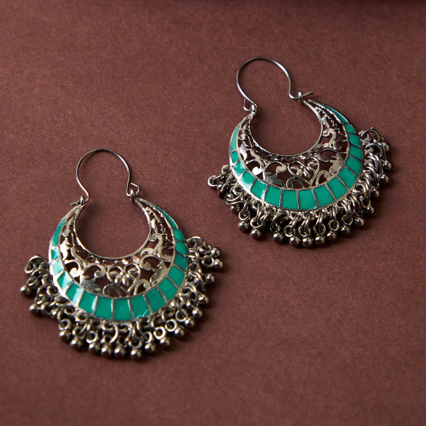 Moonstruck Traditional Oxidised Indian Chandbali Hoop Earrings for Women (Green) - www.MoonstruckINC.com
