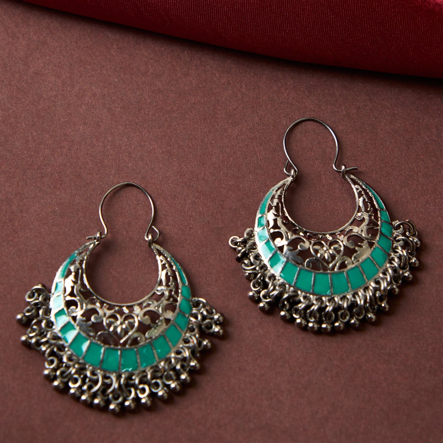 Moonstruck Traditional Oxidised Indian Chandbali Hoop Earrings for Women (Green) - www.MoonstruckINC.com