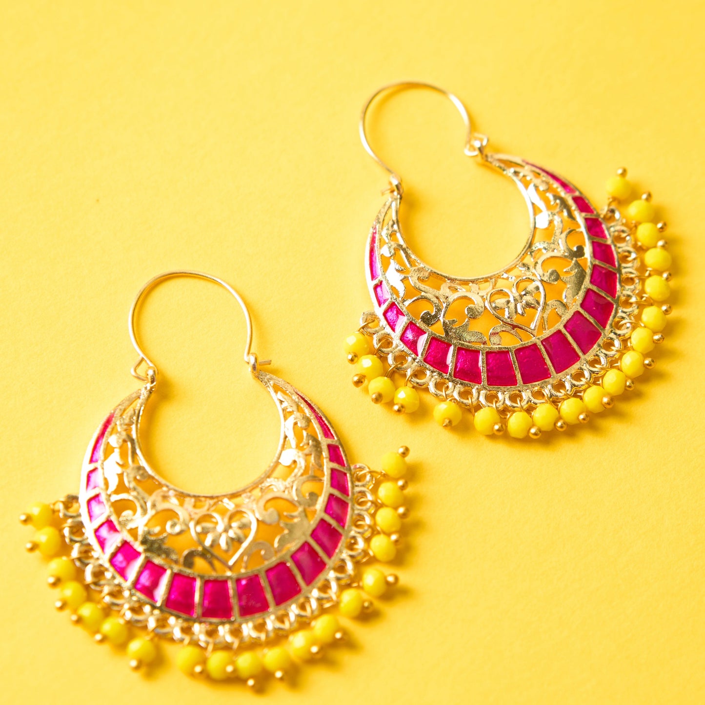 Moonstruck Traditional Indian Gold Plated Alloy Meenakari Chandbali Hoop Earring for Women (Pink) - www.MoonstruckINC.com