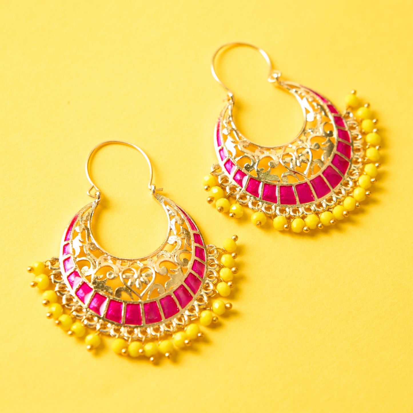 Moonstruck Traditional Indian Gold Plated Alloy Meenakari Chandbali Hoop Earring for Women (Pink) - www.MoonstruckINC.com