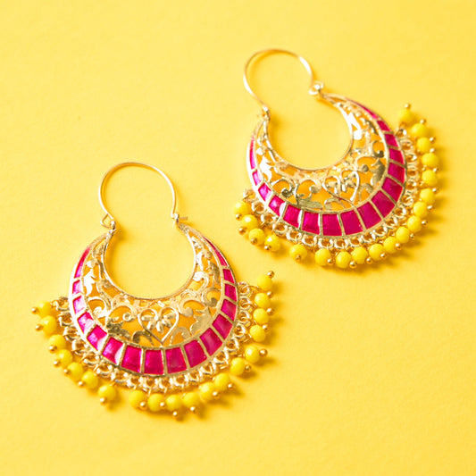 Moonstruck Traditional Indian Gold Plated Alloy Meenakari Chandbali Hoop Earring for Women (Pink) - www.MoonstruckINC.com