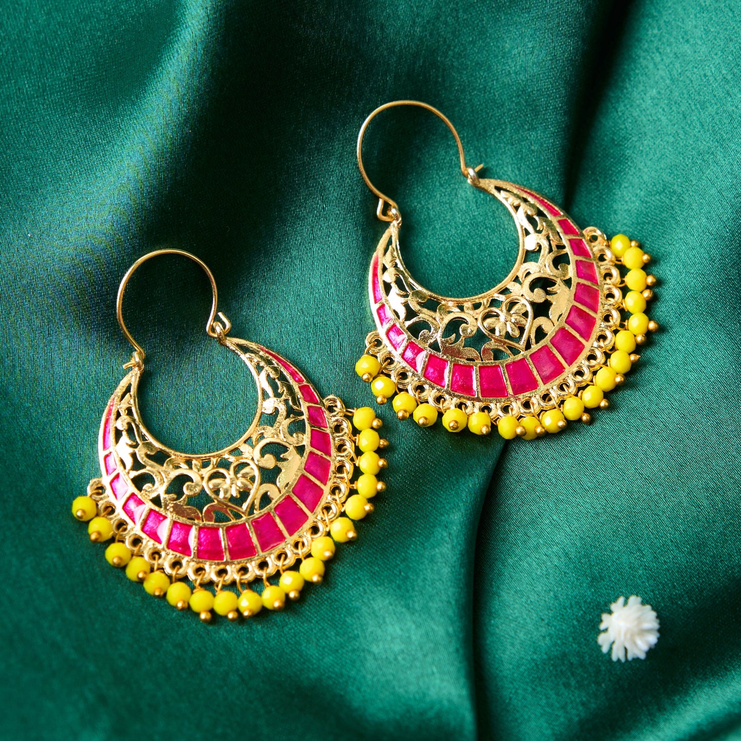 Moonstruck Traditional Indian Gold Plated Alloy Meenakari Chandbali Hoop Earring for Women (Pink) - www.MoonstruckINC.com