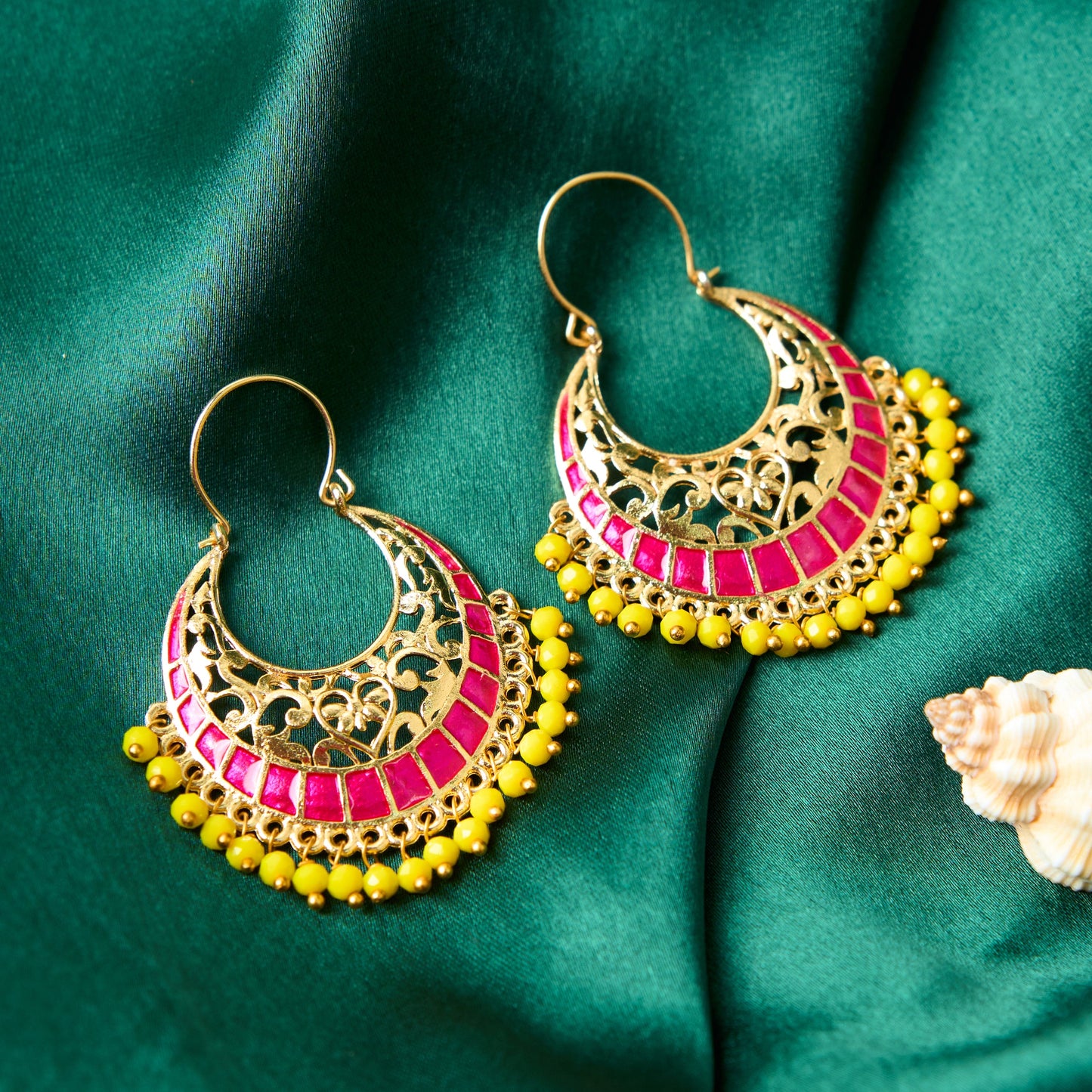 Moonstruck Traditional Indian Gold Plated Alloy Meenakari Chandbali Hoop Earring for Women (Pink) - www.MoonstruckINC.com