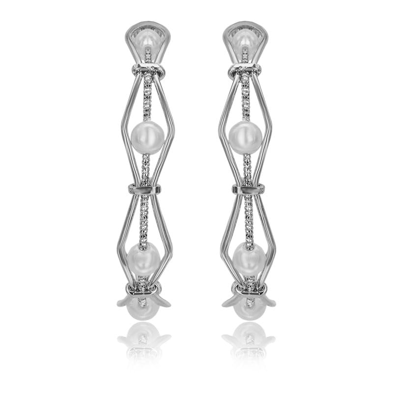 Moonstruck Fashion Jewellery Geometric Pearl Hoop Earrings for Women Silver Plated Lightweight Statement Fashion Jewellery Gift Box