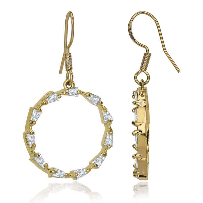 Moonstruck Fashion Jewellery Sparkling Gold Tapered Baguettes Hook Drop Earrings with Triangular Crystals for Women - Elegant Statement Jewelry for Party, Wedding, Evening Wear, and Comfortable Design