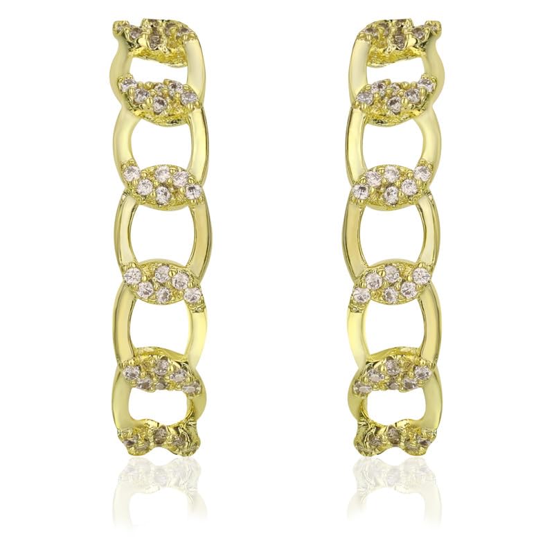 Moonstruck Fashion Jewellery Luxe Gold Chain Link Hoop Earrings for Women - Elegant Cubic Zirconia Statement Jewelry for Party, Wedding, Evening Wear, Hypoallergenic Chic Accessories