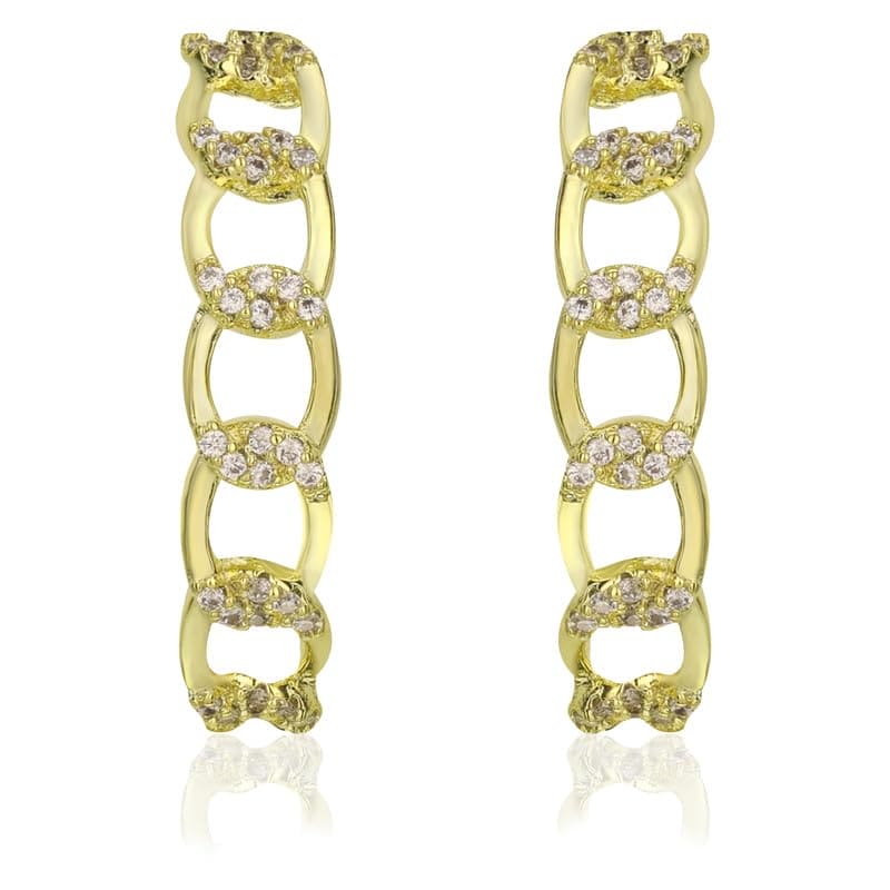 Moonstruck Fashion Jewellery Luxe Gold Chain Link Hoop Earrings for Women - Elegant Cubic Zirconia Statement Jewelry for Party, Wedding, Evening Wear, Hypoallergenic Chic Accessories