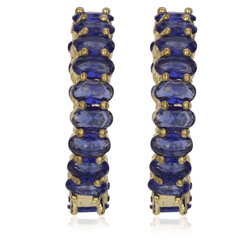Moonstruck Fashion Jewellery Elegant Blue Cubic Zirconia Hoop Earrings for Women - Gold Statement Jewelry for Party, Wedding, Evening Wear, Chic Accessories
