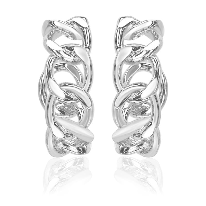 Moonstruck Fashion Jewellery Twisted Chain Link Hoop Earrings for Women Silver Plated Lightweight Textured Fashion Jewelry