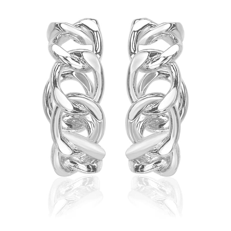 Moonstruck Fashion Jewellery Twisted Chain Link Hoop Earrings for Women Silver Plated Lightweight Textured Fashion Jewelry