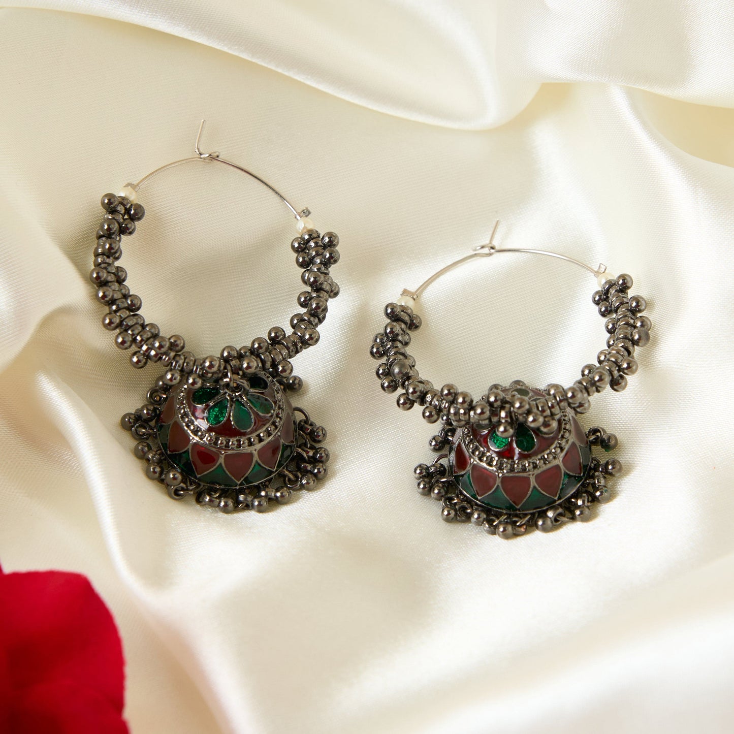 Moonstruck Oxidised Hoops Fashion Earrings For Women (Red) - www.MoonstruckINC.com