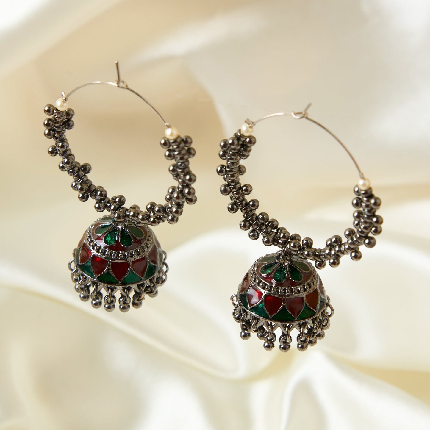 Moonstruck Oxidised Hoops Fashion Earrings For Women (Red) - www.MoonstruckINC.com