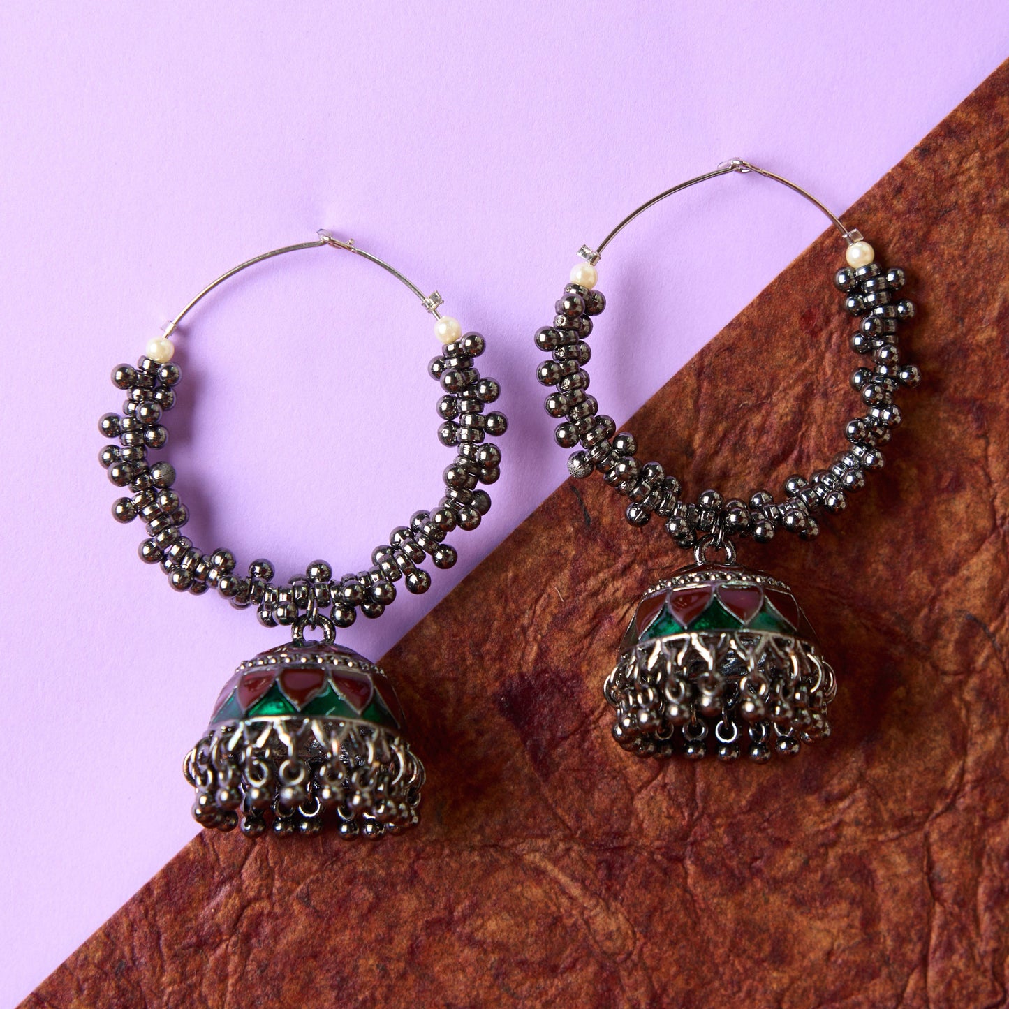 Moonstruck Oxidised Hoops Fashion Earrings For Women (Red) - www.MoonstruckINC.com